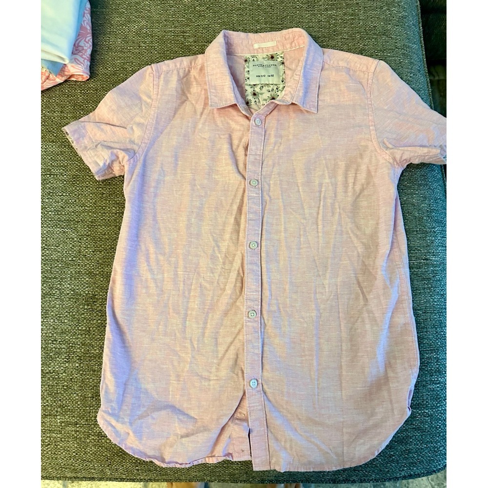 Denim and flower Ricky Singh BOYS size 11/12 casual button down in pink‎ EUC